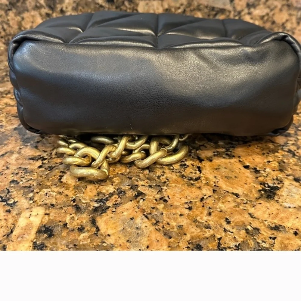 Zara Black Quilted Clutch with Gold Chain